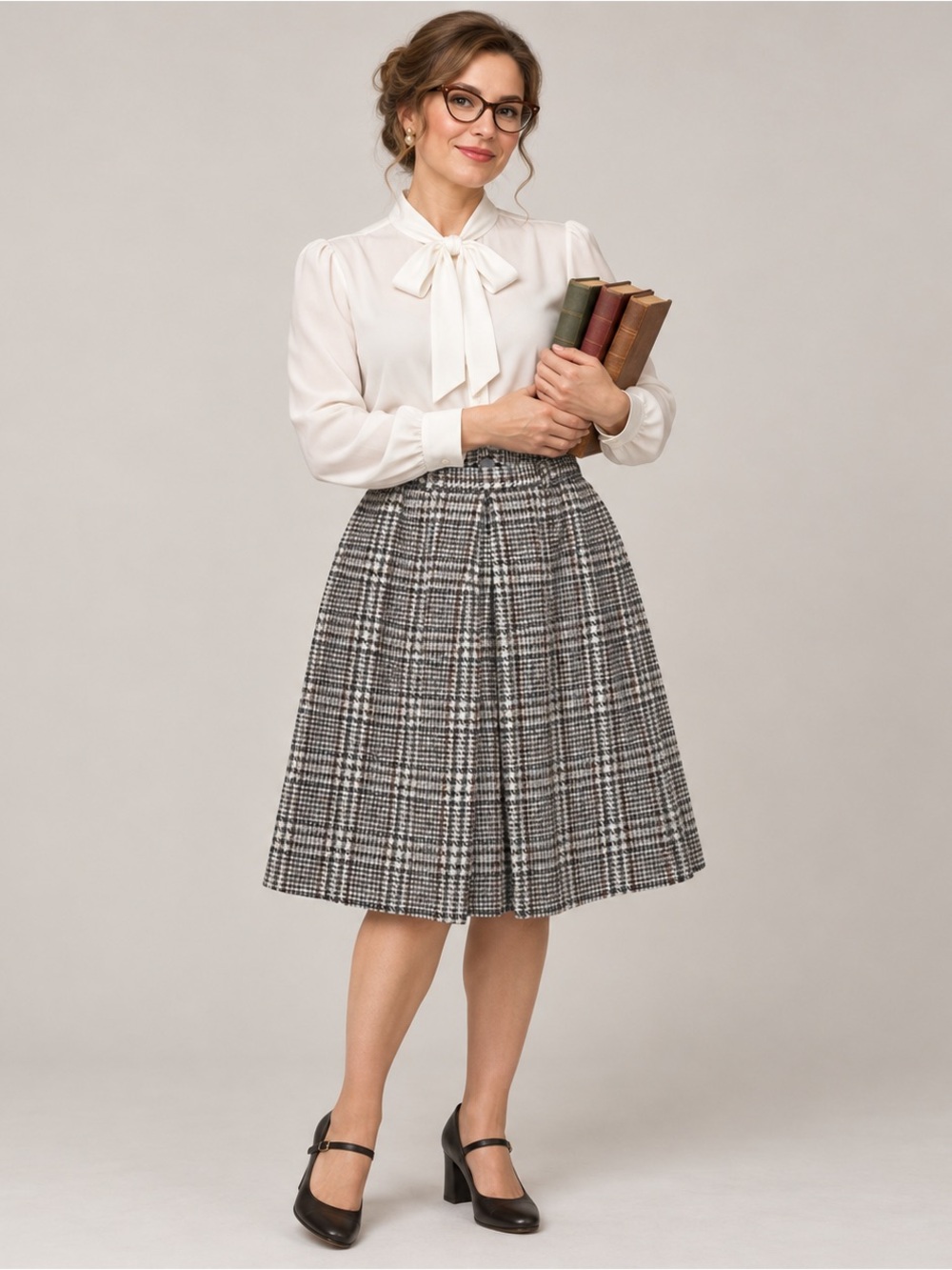 Vintage 60s 70s House of Logan Plaid Skirt Size M Made USA Halloween Librarian
